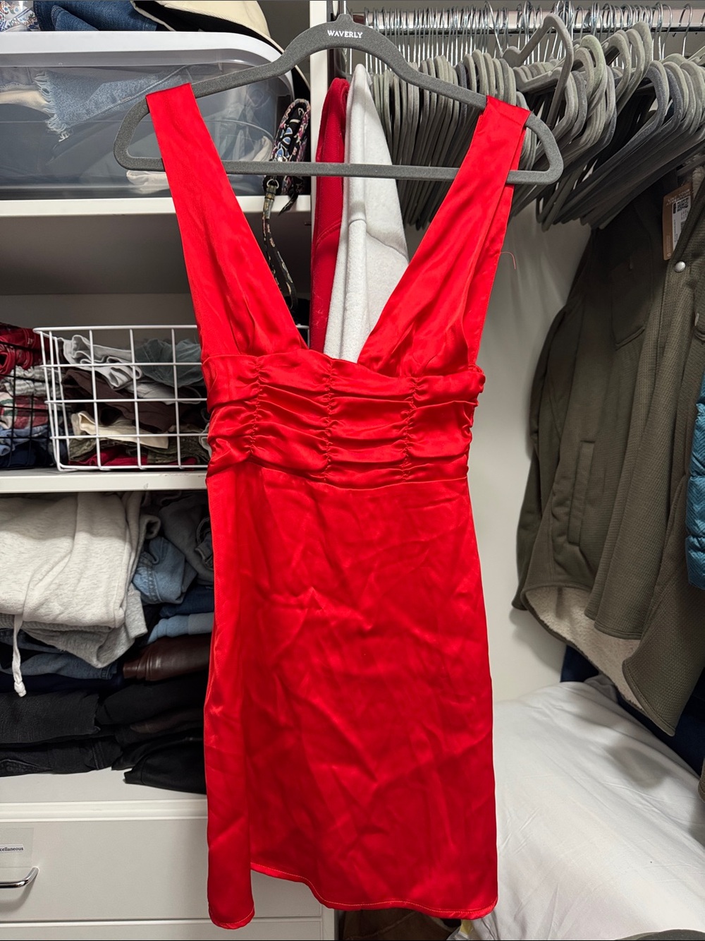 Princess Polly Red Satin Mini Dress with Ruched Bodice